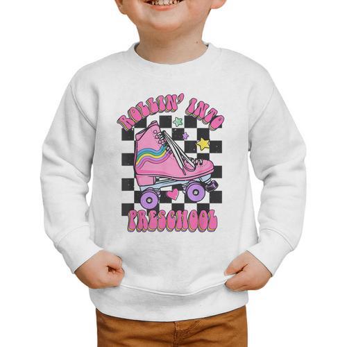 Kids Back To School Skating Rollin Into Preschool Graphic Toddler Sweatshirt - Savourry