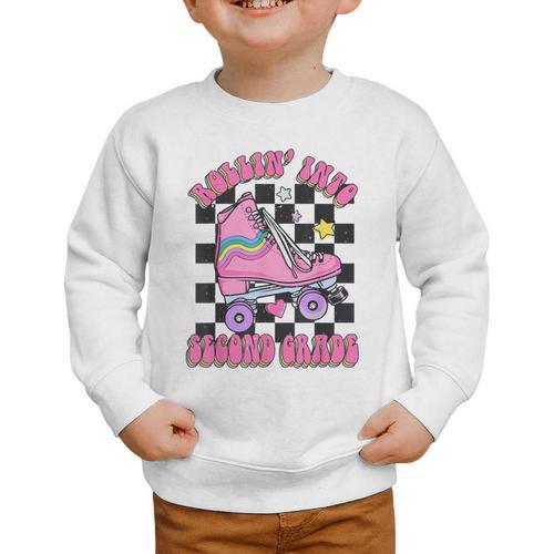Kids Back To School Skating Rollin Into Second 2nd Grade Graphic Toddler Sweatshirt - Savourry