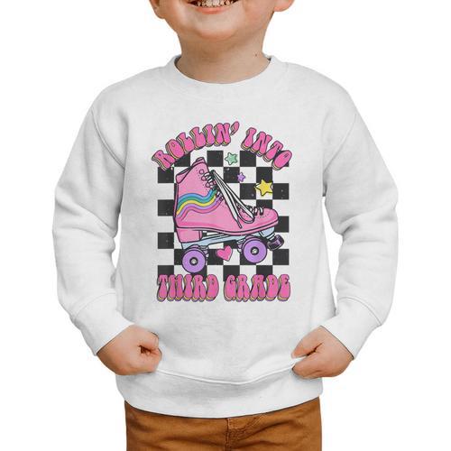 Kids Back To School Skating Rollin Into Third 3rd Grade Graphic Toddler Sweatshirt - Savourry