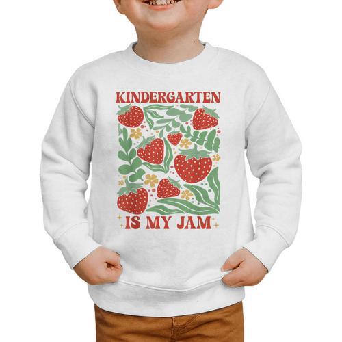 Kindergarten Is My Jam Boho Floral Strawberry Back To School Graphic Toddler Sweatshirt - Savourry