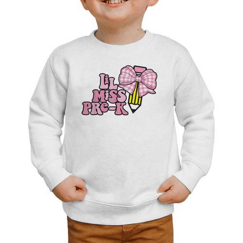 LiL Miss Pre-K Back To School Girls Coquette Bow First Day Graphic Toddler Sweatshirt - Savourry
