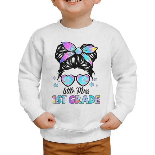 Little Miss 1st Grade Messy Bun Back To School Girls Kids Graphic Toddler Sweatshirt - Savourry