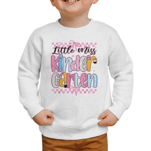 Little Miss Kindergarten Back To School Girls Coquette Bow Graphic Toddler Sweatshirt - Savourry