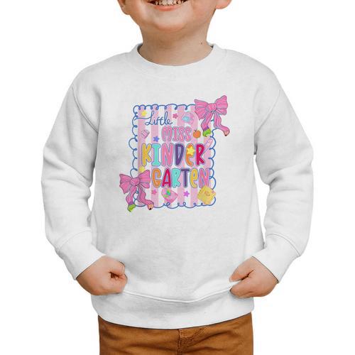 Little Miss Kindergarten Kids Girls Coquette Back To School Graphic Toddler Sweatshirt - Savourry