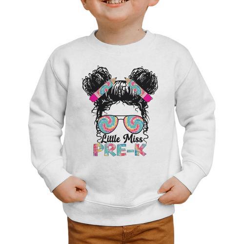 Little Miss Pre-K Girls Back To School Messy Bun Performance Graphic Toddler Sweatshirt - Savourry