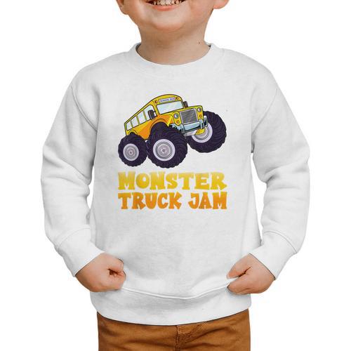 Monster Truck Jam School Bus Yellow Back To School Toddlers Graphic Toddler Sweatshirt - Savourry
