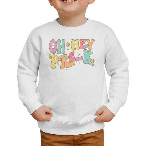 Oh Hey Pre-K Groovy Retro First Day Back To School Graphic Toddler Sweatshirt - Savourry