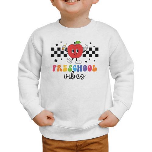 Preschool Vibes Retro Groovy Apple Back To School Graphic Toddler Sweatshirt - Savourry