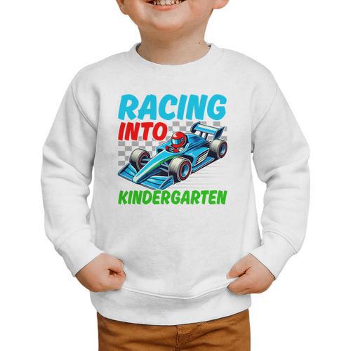 Racing Into Kindergarten Race Car Driver Back To School Performance Graphic Toddler Sweatshirt - Savourry