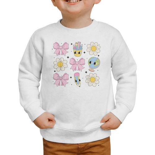 Retro Groovy Back To School Coquette First Day Of School Graphic Toddler Sweatshirt - Savourry