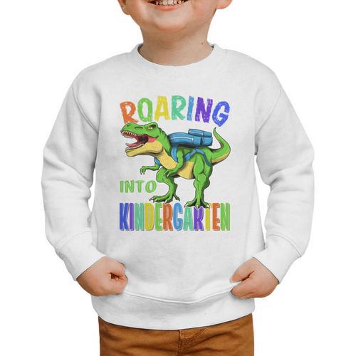 Roaring Into Kindergarten Dinosaur T Rex Back To School Boys Performance Graphic Toddler Sweatshirt - Savourry