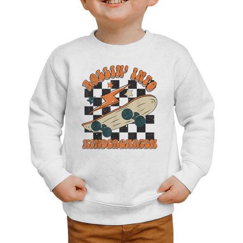 Rolling Into Kindergarten Retro Groovy Back To School Kids Graphic Toddler Sweatshirt - Savourry