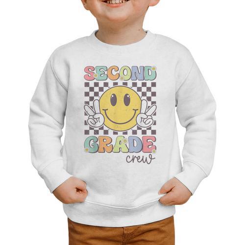 Second Grade Crew Smile Face Back To School 2nd Grade Team Graphic Toddler Sweatshirt - Savourry