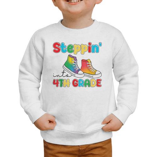 Steppin Into Fourth Grade Back To School First Day 4th Grade Graphic Toddler Sweatshirt - Savourry