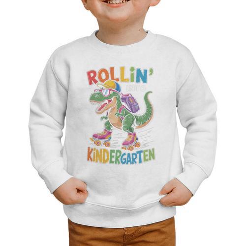 T Rex Rollin Into Kindergarten Back To School First Day Boys Graphic Toddler Sweatshirt - Savourry