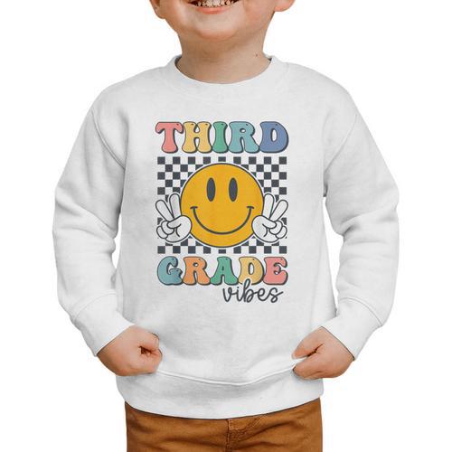 Third Grade Vibes Retro Smile Back To School 3rd Grade Team Graphic Toddler Sweatshirt - Savourry