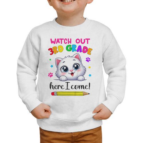 Watch Out 3rd Grade Here I Come Girls Cat Back To School Graphic Toddler Sweatshirt - Savourry