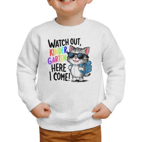 Watch Out Kindergarten Here I Come Cute Cat Back To School Graphic Toddler Sweatshirt - Savourry