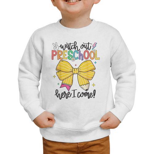 Watch Out Pre-K Here I Come Preschool Back To School Graphic Toddler Sweatshirt - Savourry