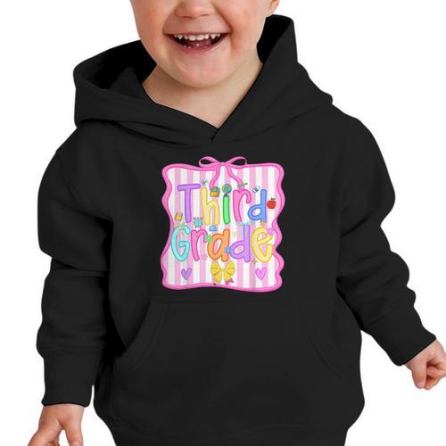 Back To School Third Grade Girls Coquette Bow 3rd Grade Kids Graphic Toddler Hoodie - Savourry