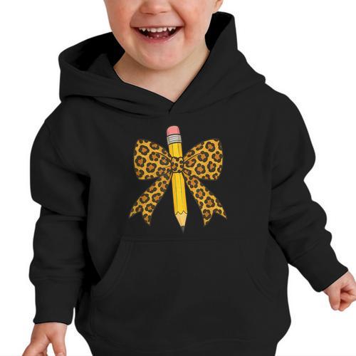 Bow Pencil Leopard First Day Of School Back To School Graphic Toddler Hoodie - Savourry