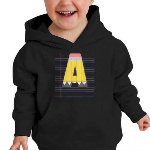 Cute Yellow School Pencil Alphabet Letter A Back To School Graphic Toddler Hoodie - Savourry