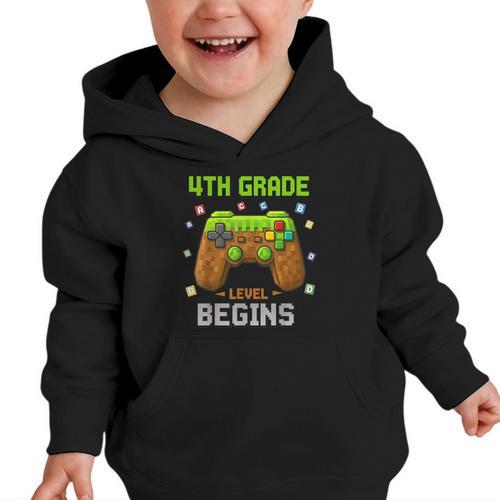 First Day Of 4th Grade Level Begins Back To School Boy Graphic Toddler Hoodie - Savourry