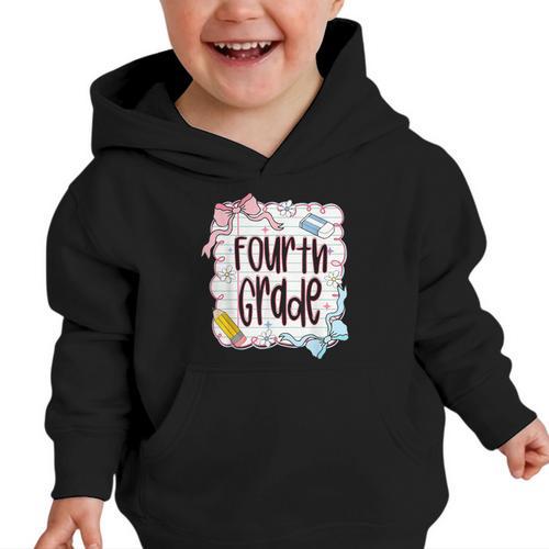 Fourth Grade Back To School For Girls Pink Notebook Graphic Toddler Hoodie - Savourry