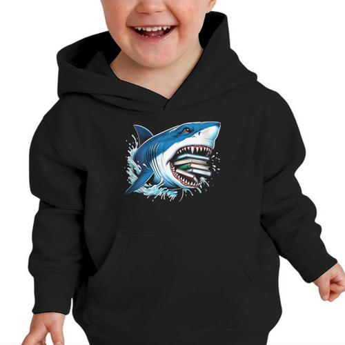 Kids Shark With School Books Back To School Shark Lovers Graphic Toddler Hoodie - Savourry