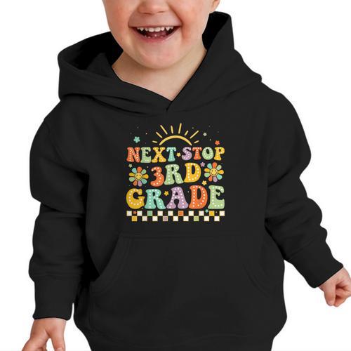 Next Stop 3rd Grade Groovy Retro Third Grade Back To School Graphic Toddler Hoodie - Savourry