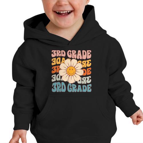 Retro 3rd Grade Daisy Colorful Back To School Third Grade Graphic Toddler Hoodie - Savourry