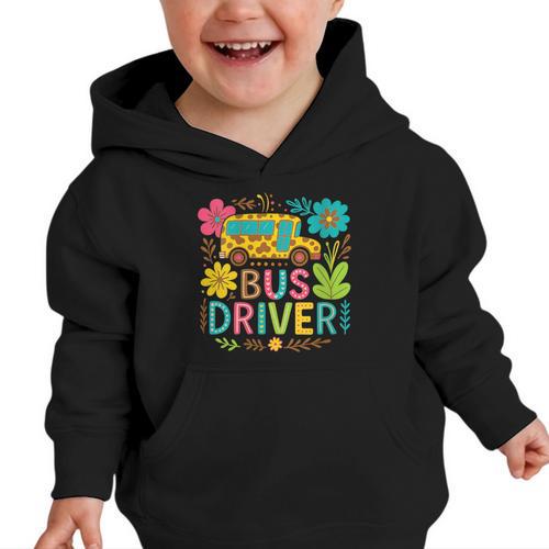 School Bus Driver Boho Floral Leopard Back To School Womens Graphic Toddler Hoodie - Savourry