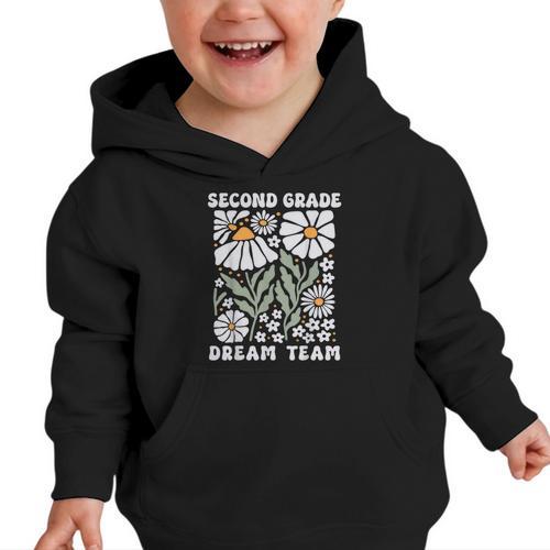 Second Grade Dream Team Back To School Boho Flower 2nd Grade Graphic Toddler Hoodie - Savourry