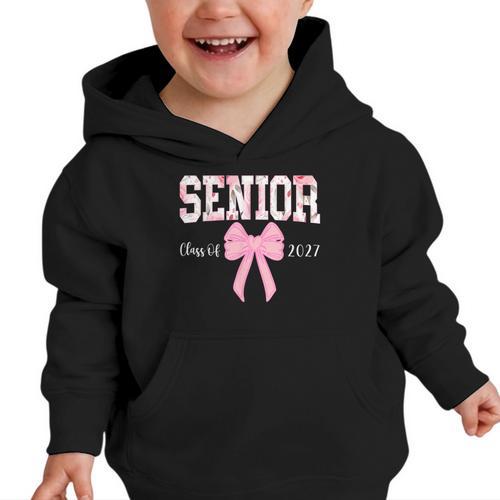 Senior 2027 Floral Pink Bow Back To School Class Of 2027 Graphic Toddler Hoodie - Savourry
