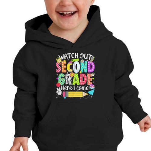 Watch Out Second Grade Here I Come Back To School Boys Girls Graphic Toddler Hoodie - Savourry