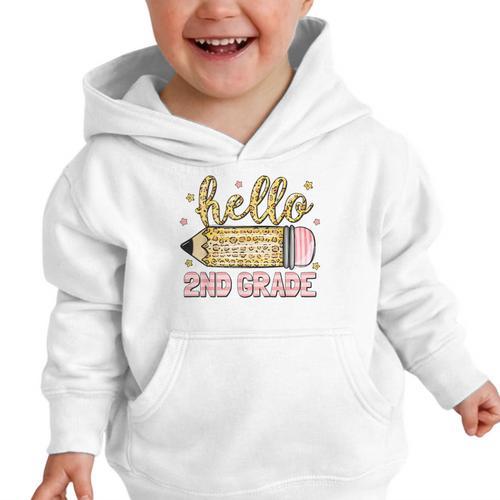 Back To School Hello Second 2nd Grade Leopard Pencil Girl Graphic Toddler Hoodie - Savourry