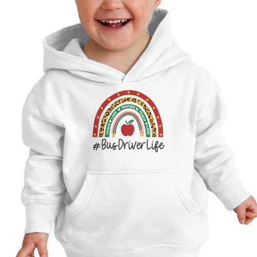 Bus Driver Rainbow Appreciation Day Hello Back To School Graphic Toddler Hoodie - Savourry