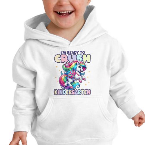 Crush Kindergarten Girls Back To School Unicorn First Day Graphic Toddler Hoodie - Savourry