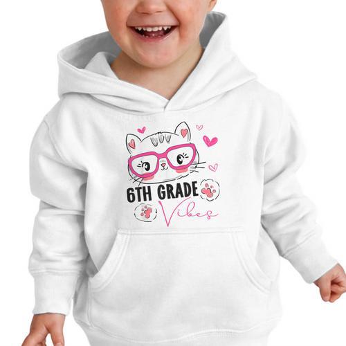 Cute 6th Grade Vibes Cat Kitten Lover Back To School Girls Graphic Toddler Hoodie - Savourry