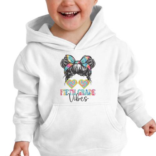 Fifth Grade Vibes Messy Hair Bun Girl Back To School 5th Graphic Toddler Hoodie - Savourry