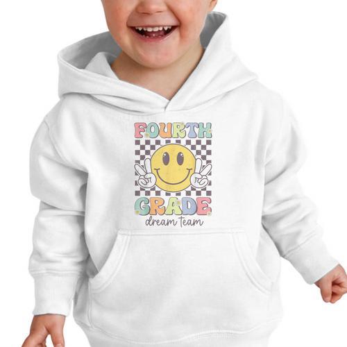 Fourth Grade Dream Team Smile Face Back To School 4th Grade Graphic Toddler Hoodie - Savourry