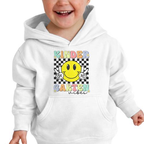 Girls Kindergarten Vibes Smile Face Back To School Kinder Graphic Toddler Hoodie - Savourry