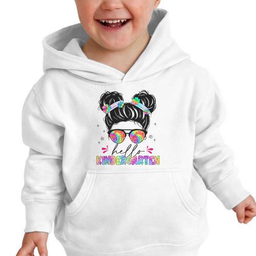 Hello Kindergarten Shirt Messy Bun Tie Dye Back To School Graphic Toddler Hoodie - Savourry