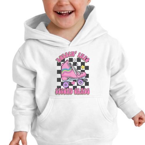 Kids Back To School Skating Rollin Into Second 2nd Grade Graphic Toddler Hoodie - Savourry