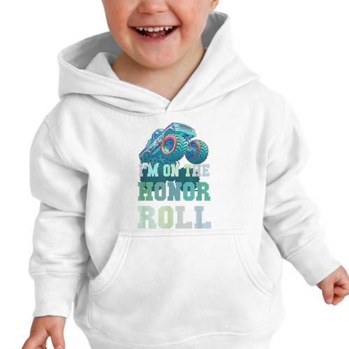 Kids I'M ON HONOR ROLL Monster Trucks Back To School Bruh Graphic Toddler Hoodie - Savourry