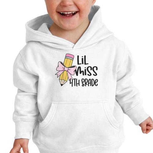 Lil Miss 4th Grade Coquette Bow Pencil Back To School Girls Graphic Toddler Hoodie - Savourry