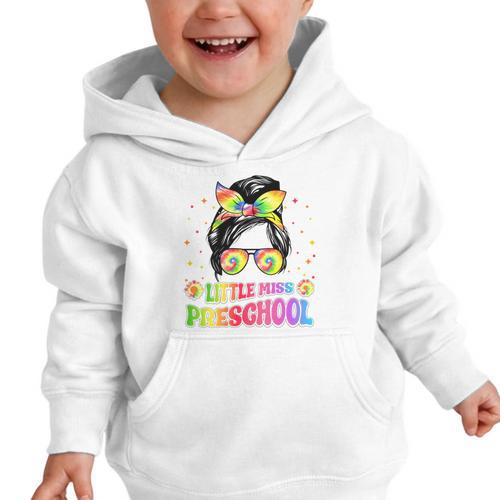 Little Miss Preschool Messy Bun Tie Dye Back To School Girls Graphic Toddler Hoodie - Savourry