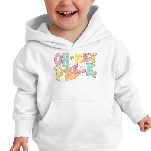 Oh Hey Pre-K Groovy Retro First Day Back To School Graphic Toddler Hoodie - Savourry