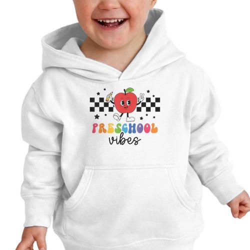 Preschool Vibes Retro Groovy Apple Back To School Graphic Toddler Hoodie - Savourry