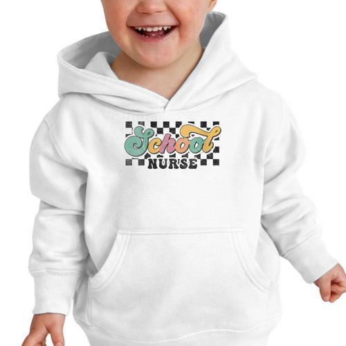 Retro Checkered School Nurse Squad Back To School Graduation Graphic Toddler Hoodie - Savourry